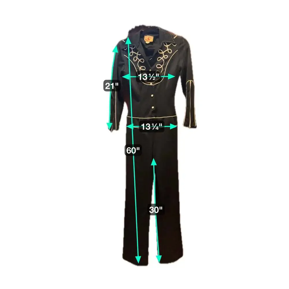 Vintage Western Jumpsuit  w/belt- Black sz 11-12, - Picture 8 of 8
